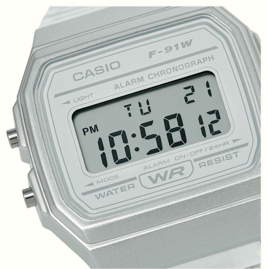 Women'S Casio | Casio F-91 Digital Dial / Transparent Resin Strap