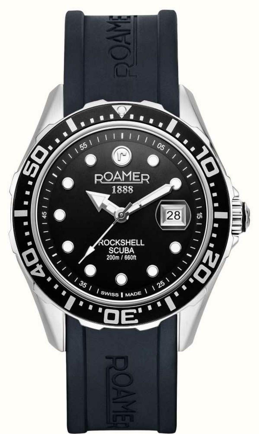 Men'S Roamer | Roamer Rockshell Mkiii Scuba Black Dial / Black Silicone Strap