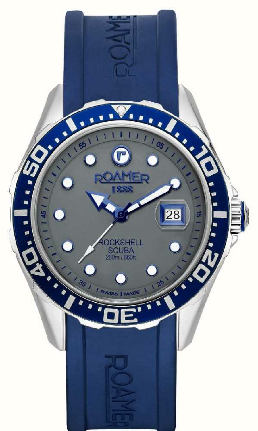 Men'S Roamer | Roamer Rockshell Mkiii Scuba Grey Dial / Blue Silicone Strap