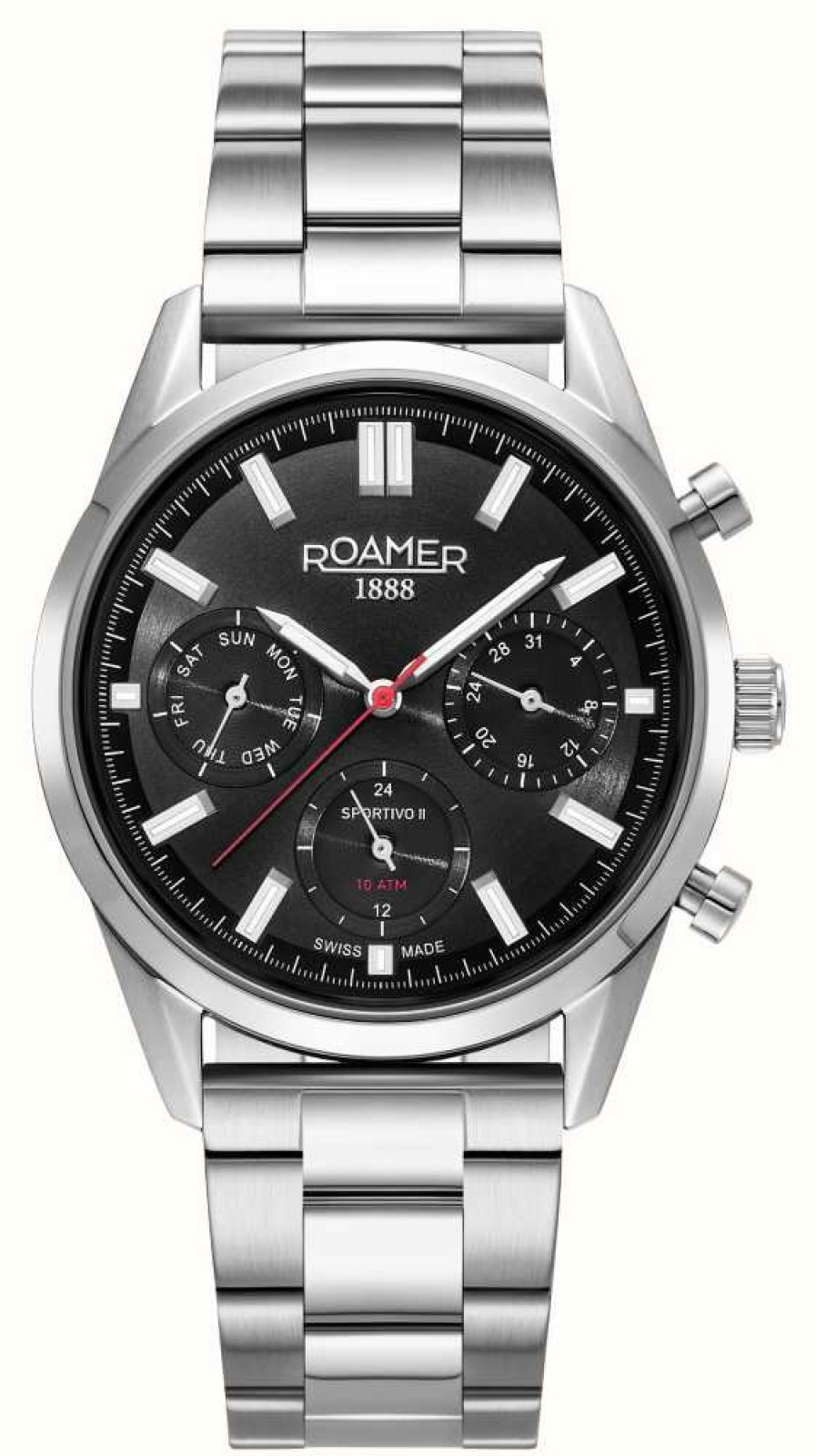 Men'S Roamer | Roamer Sportivo Set Limited Edition Black Dial / Steel And Leather Straps