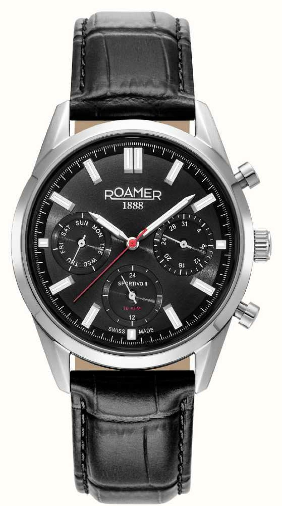 Men'S Roamer | Roamer Sportivo Set Limited Edition Black Dial / Steel And Leather Straps