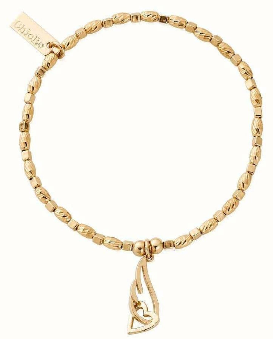 Jewelry ChloBo Jewellery | Chlobo Soul Glow Interlocking Heart And Angel Wing Bracelet Gold Plated