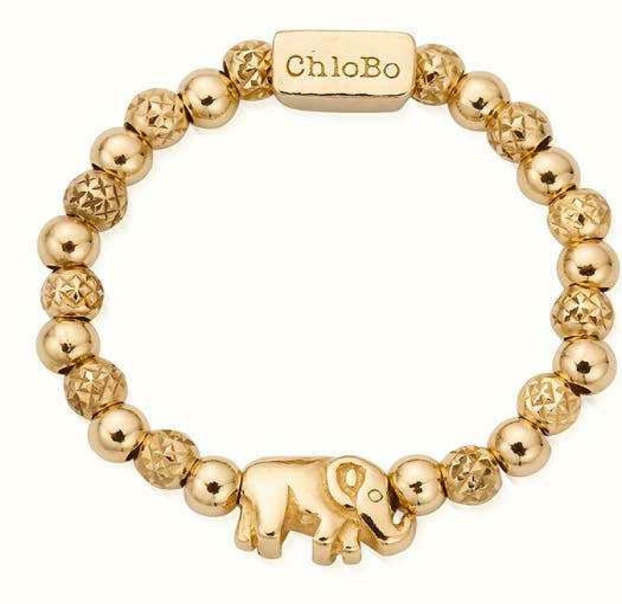 Jewelry ChloBo Jewellery | Chlobo Lucky Elephant Ring Gold Plated Size Small