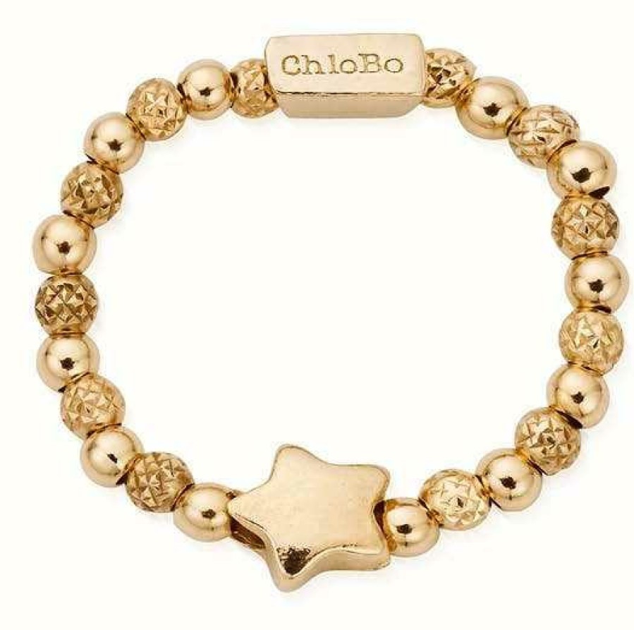 Jewelry ChloBo Jewellery | Chlobo Inset Star Ring Size Large Gold Plated Sterling Silver