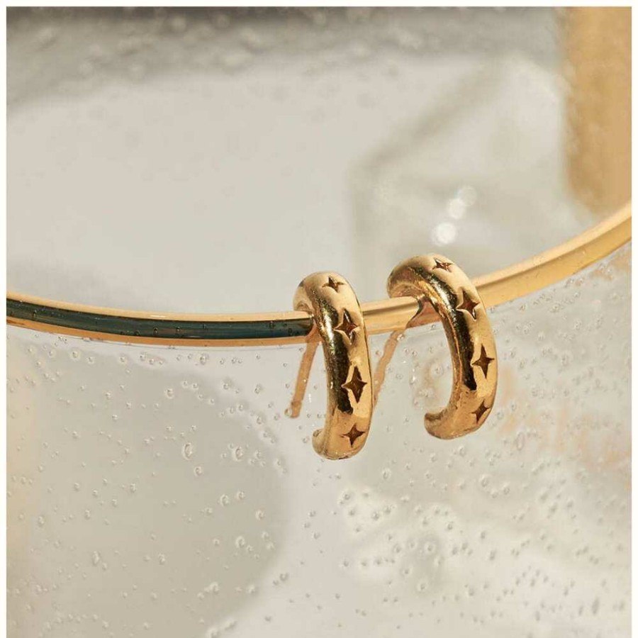 Jewelry ChloBo Jewellery | Chlobo Cut Out North Star Huggie Hoop Earrings Gold Plated