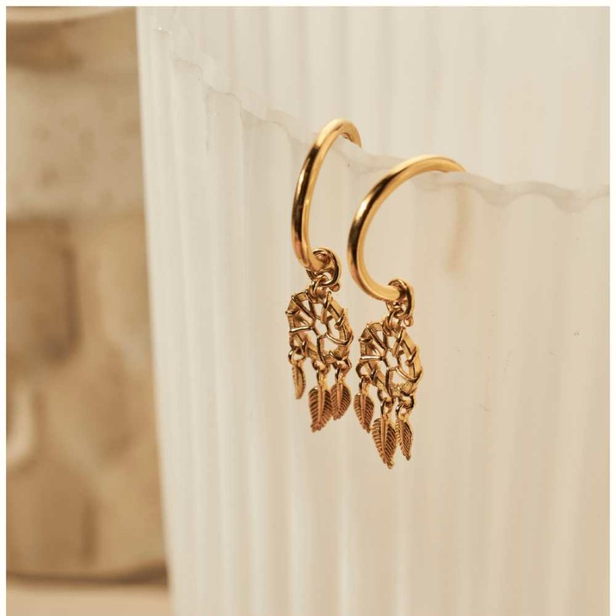 Jewelry ChloBo Jewellery | Chlobo Dream Catcher Hoop Earrings Gold Plated