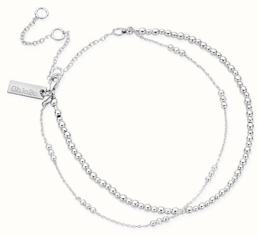 Jewelry ChloBo Jewellery | Chlobo Mini Cute Triple Bobble Chain Anklet Sterling Silver