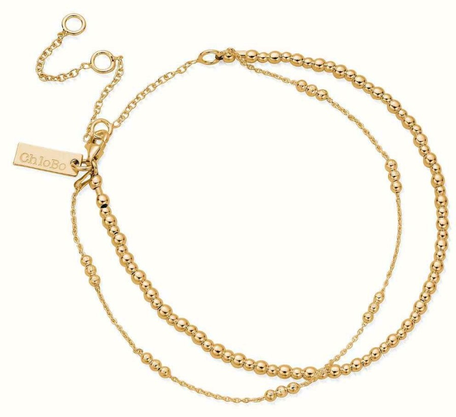 Jewelry ChloBo Jewellery | Chlobo Mini Cute Bobble Double Chain Anklet Gold Plated