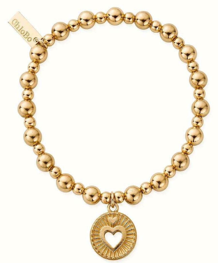 Jewelry ChloBo Jewellery | Chlobo Mini Small Ball Guiding Heart Bracelet Gold Plated