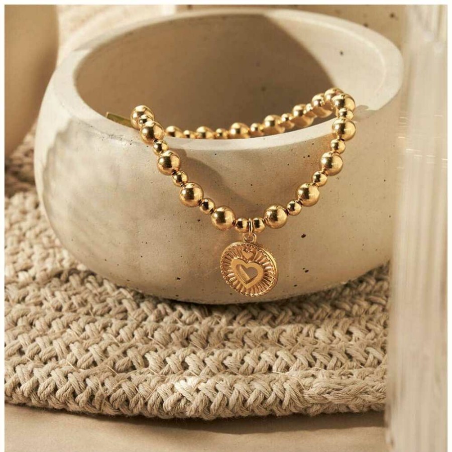 Jewelry ChloBo Jewellery | Chlobo Mini Small Ball Guiding Heart Bracelet Gold Plated