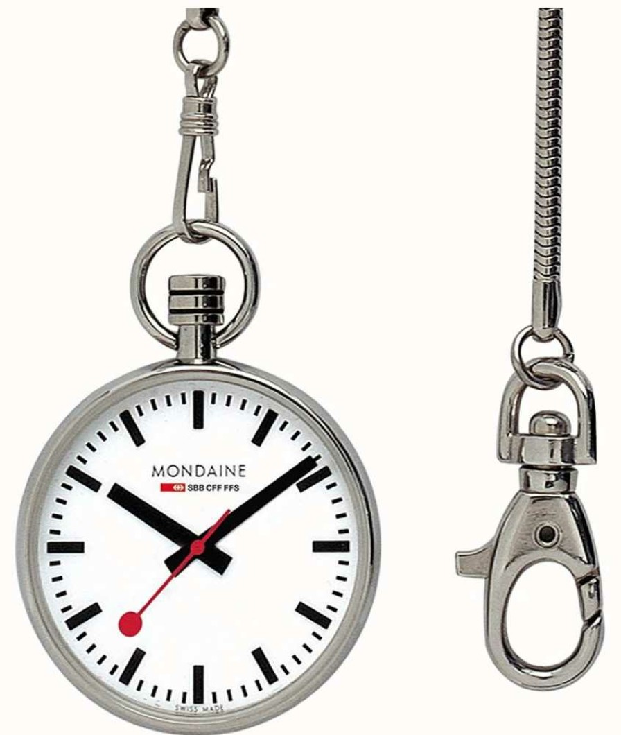 Men'S Mondaine | Mondaine Official Swiss Railways Pocket Watch (43Mm) White Dial / Stainless Steel