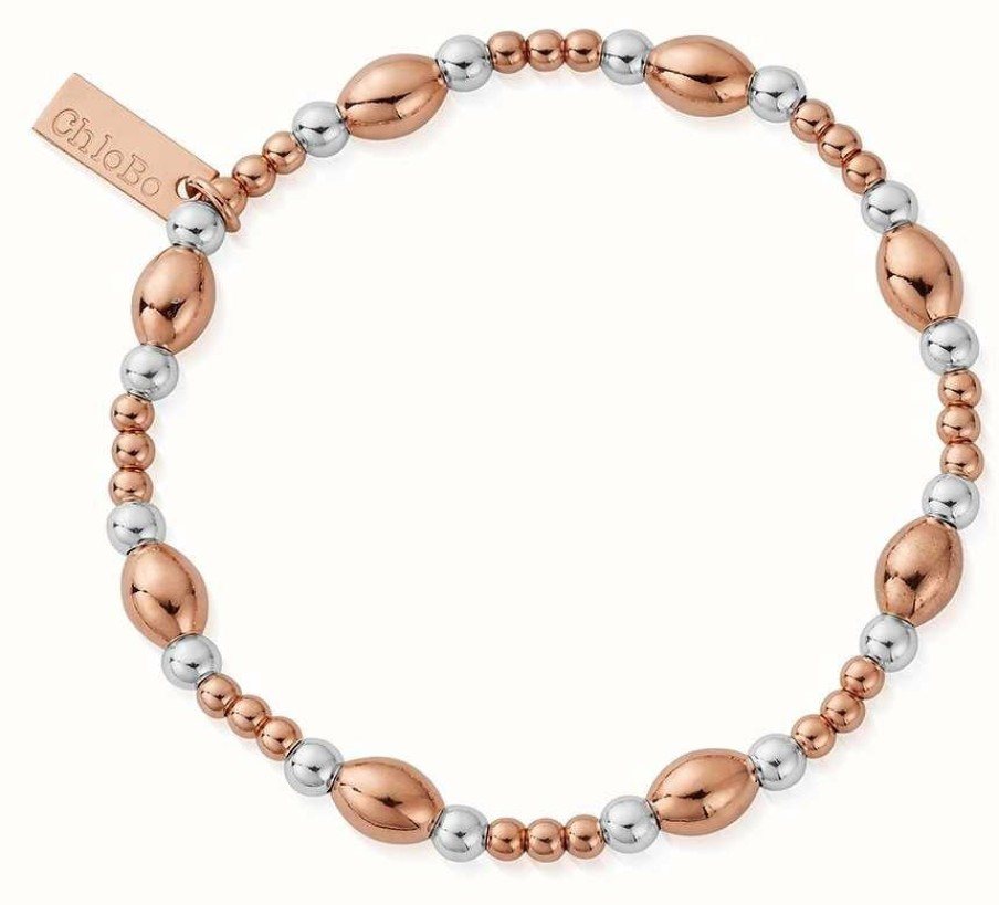 Jewelry ChloBo Jewellery | Chlobo Mixed Metal Cute Oval Bracelet Rose Gold Plated Sterling Silver