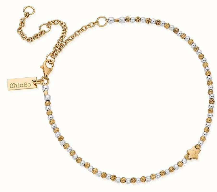 Jewelry ChloBo Jewellery | Chlobo Mixed Metal Inset Star Anklet