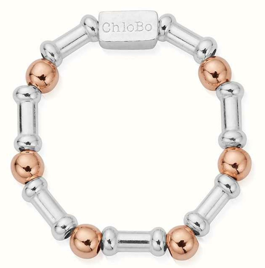 Jewelry ChloBo Jewellery | Chlobo Mixed Metal Rhythm Of Water Ring Size Small Rose Gold Plated Sterling Silver