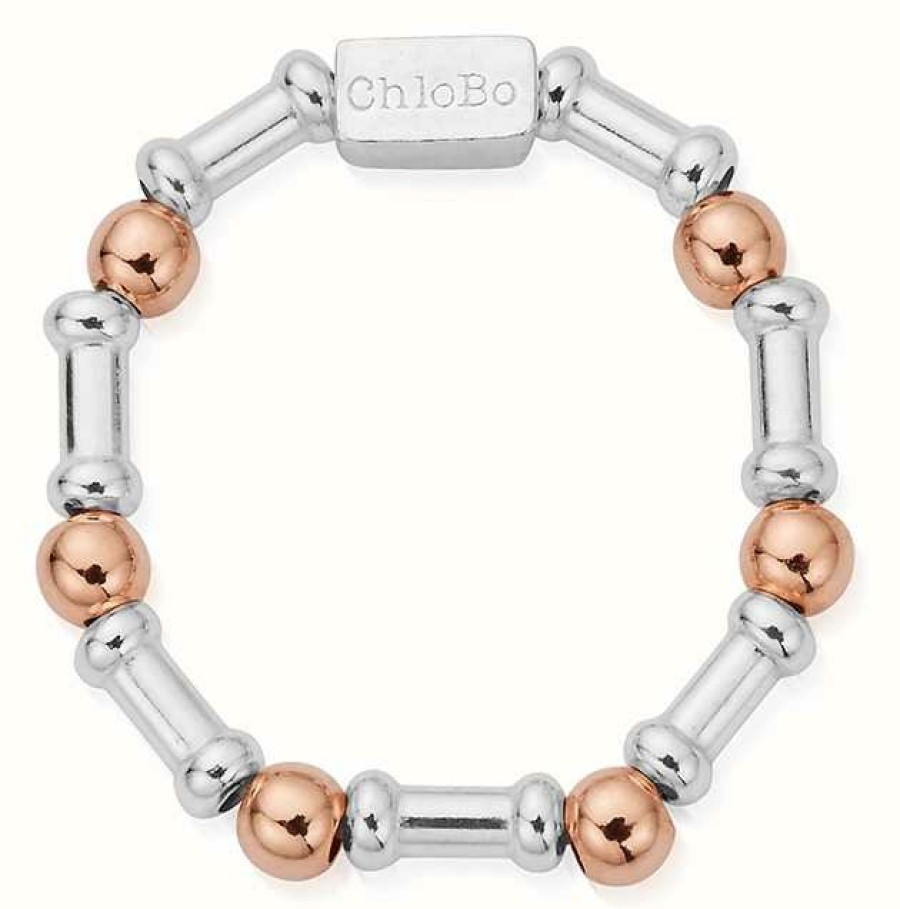 Jewelry ChloBo Jewellery | Chlobo Mixed Metal Rhythm Of Water Ring Size Medium Rose Gold Plated Sterling Silver