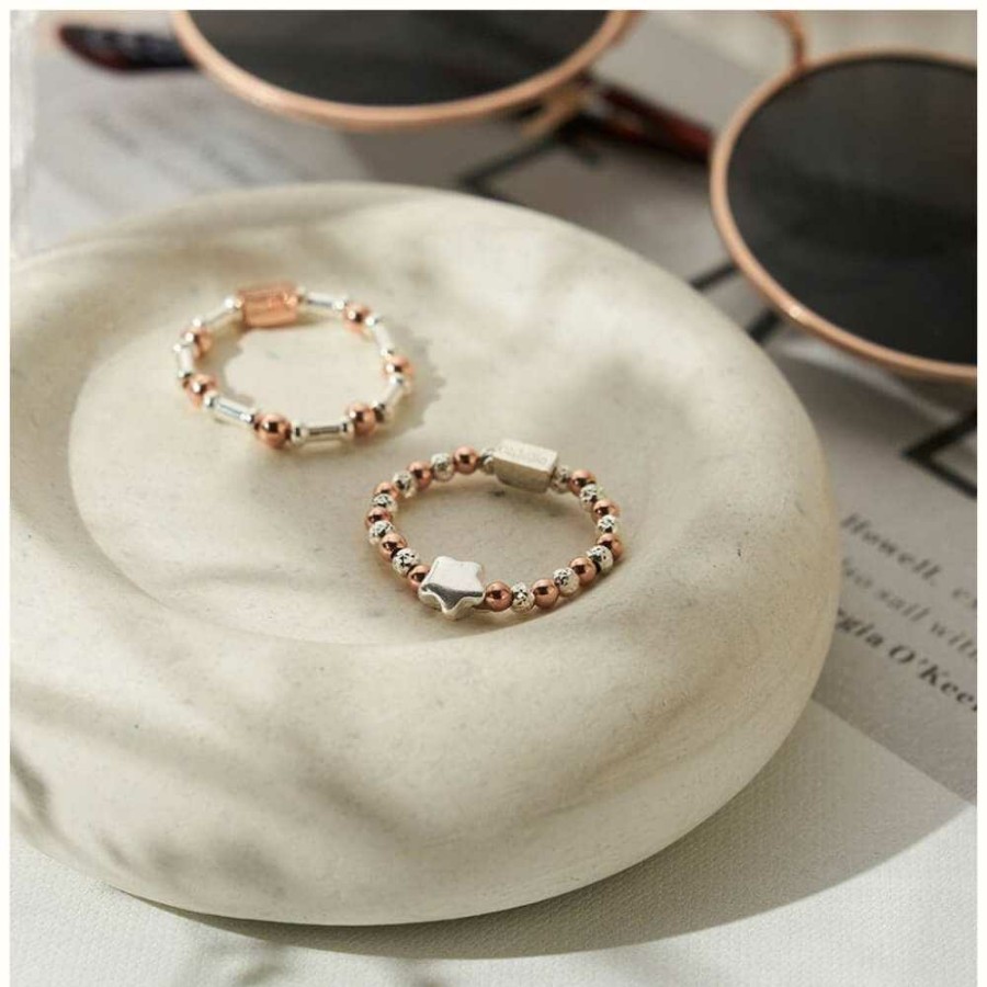 Jewelry ChloBo Jewellery | Chlobo Mixed Metal Rhythm Of Water Ring Size Medium Rose Gold Plated Sterling Silver