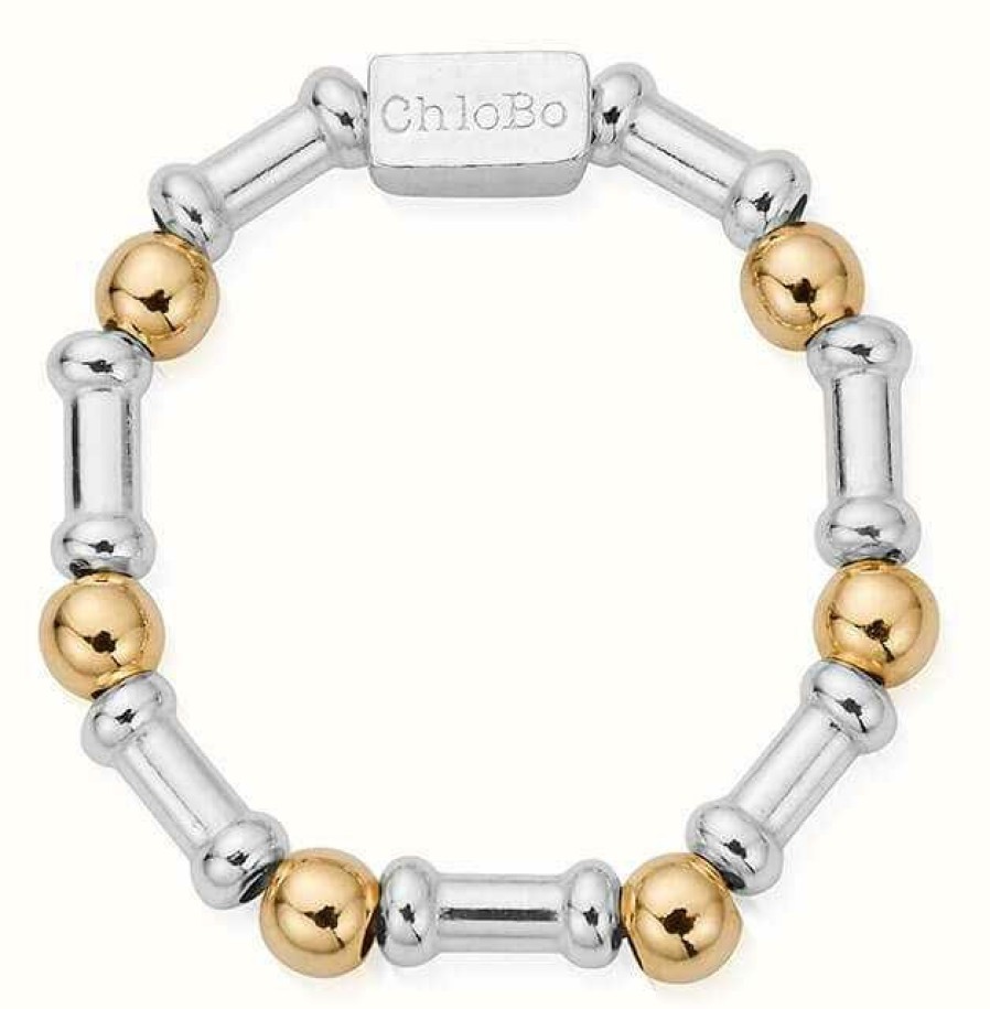 Jewelry ChloBo Jewellery | Chlobo Gold And Silver Mixed Metal Rhythm Of Water Ring Size Medium