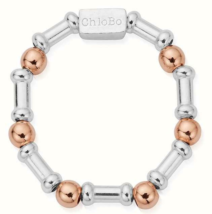 Jewelry ChloBo Jewellery | Chlobo Mixed Metal Rhythm Of Water Ring Size Large Rose Gold Plated Sterling Silver