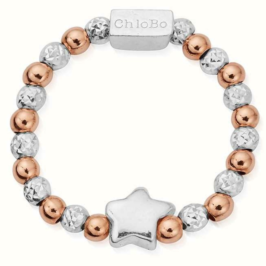 Jewelry ChloBo Jewellery | Chlobo Mixed Metal Inset Star Ring Size Small Rose Gold Plated Sterling Silver