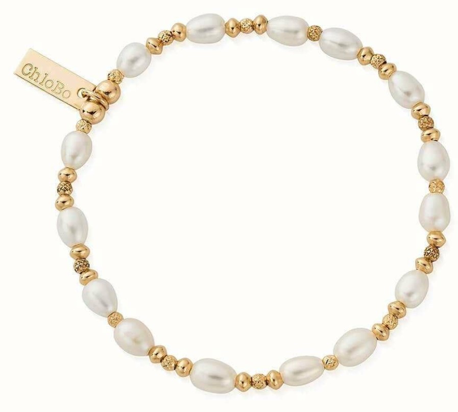 Jewelry ChloBo Jewellery | Chlobo Sparkle Pearl Bracelet Gold Plated