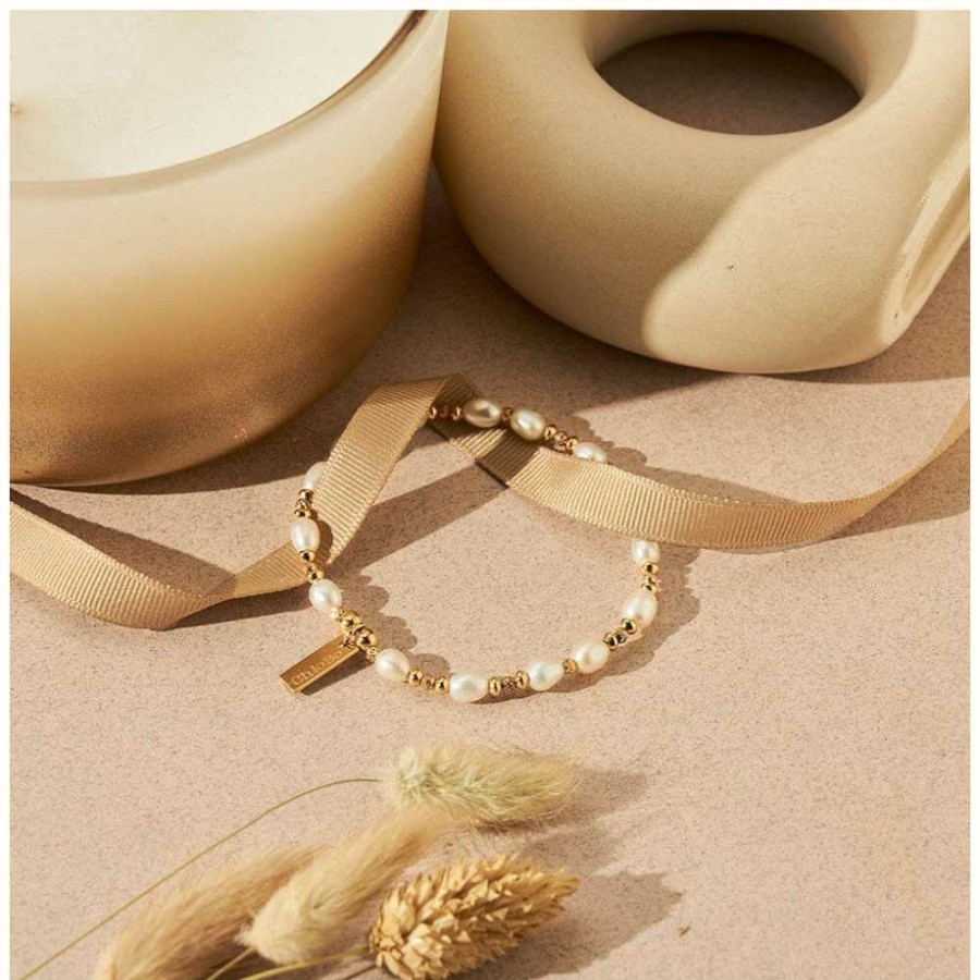 Jewelry ChloBo Jewellery | Chlobo Sparkle Pearl Bracelet Gold Plated