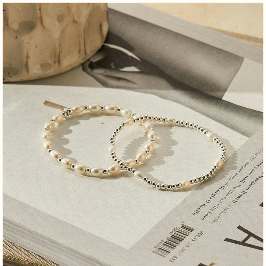 Jewelry ChloBo Jewellery | Chlobo Pearl Set Of 2 Layering Bracelets Sterling Silver