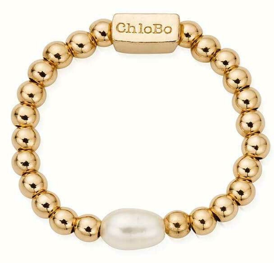 Jewelry ChloBo Jewellery | Chlobo Mini Pearl Ring Gold Plated Size Medium