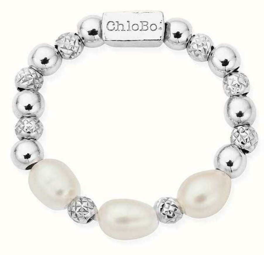 Jewelry ChloBo Jewellery | Chlobo Triple Sparkle Pearl Ring Size Small Sterling Silver