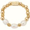 Jewelry ChloBo Jewellery | Chlobo Triple Sparkle Pearl Ring Gold Plated Size Small