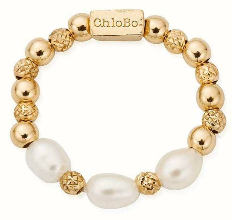 Jewelry ChloBo Jewellery | Chlobo Triple Sparkle Pearl Ring Gold Plated Size Small