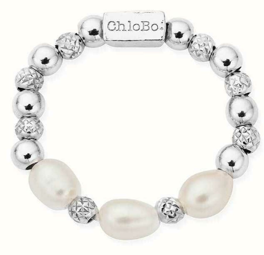 Jewelry ChloBo Jewellery | Chlobo Triple Sparkle Pearl Ring Size Medium Sterling Silver