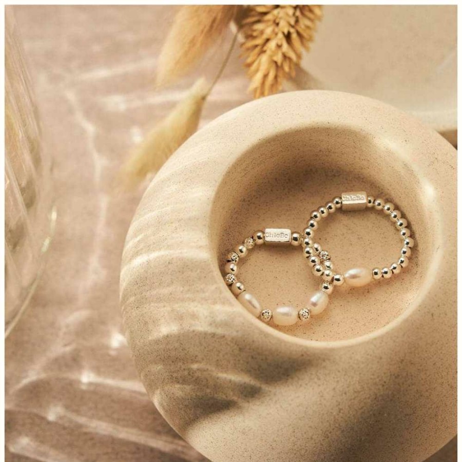 Jewelry ChloBo Jewellery | Chlobo Triple Sparkle Pearl Ring Sterling Silver Size Large