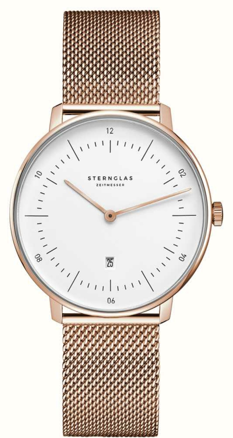 Women'S STERNGLAS | Sternglas Naos Xs Quartz (33Mm) White Dial / Rose-Gold Pvd Stainless Steel Mesh