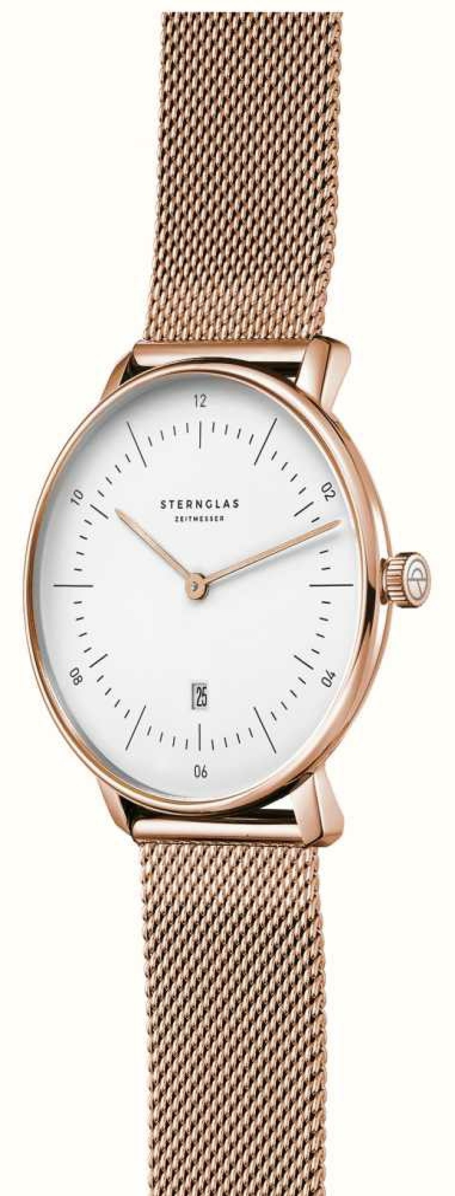 Women'S STERNGLAS | Sternglas Naos Xs Quartz (33Mm) White Dial / Rose-Gold Pvd Stainless Steel Mesh