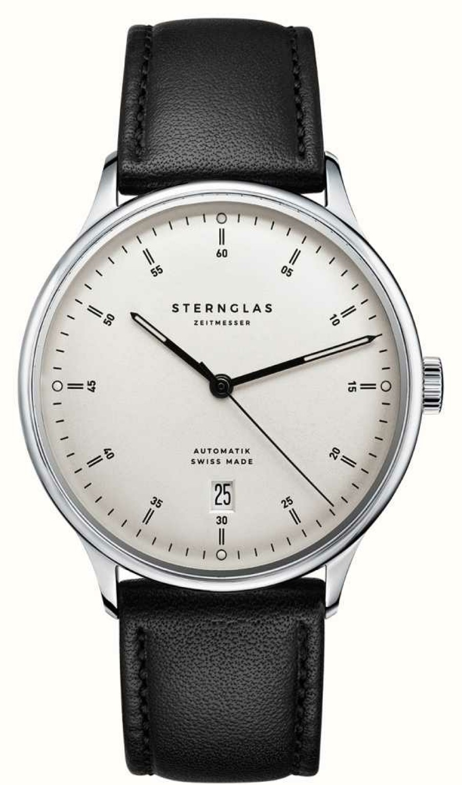 Men'S STERNGLAS | Sternglas Kanton 2.0 Automatic (39Mm) White Dial / Black Leather Strap