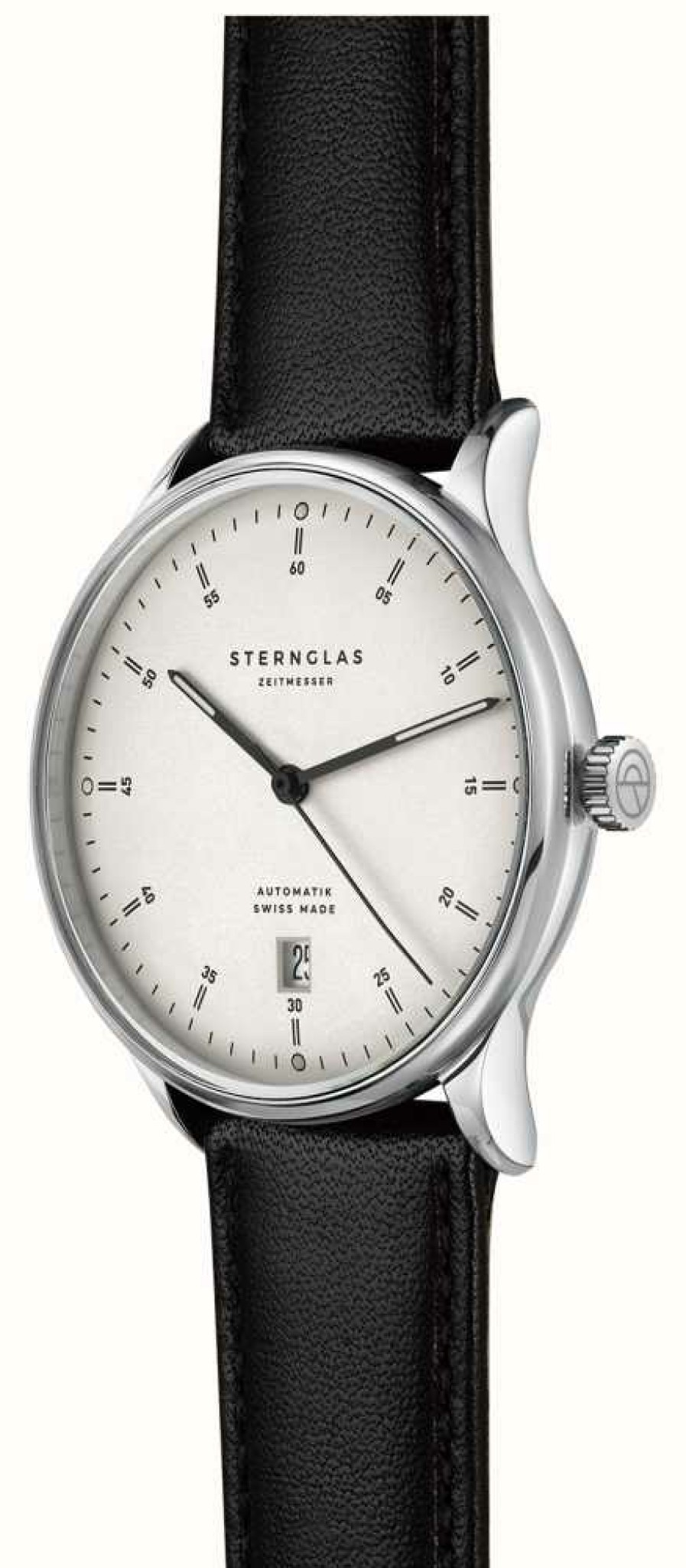 Men'S STERNGLAS | Sternglas Kanton 2.0 Automatic (39Mm) White Dial / Black Leather Strap