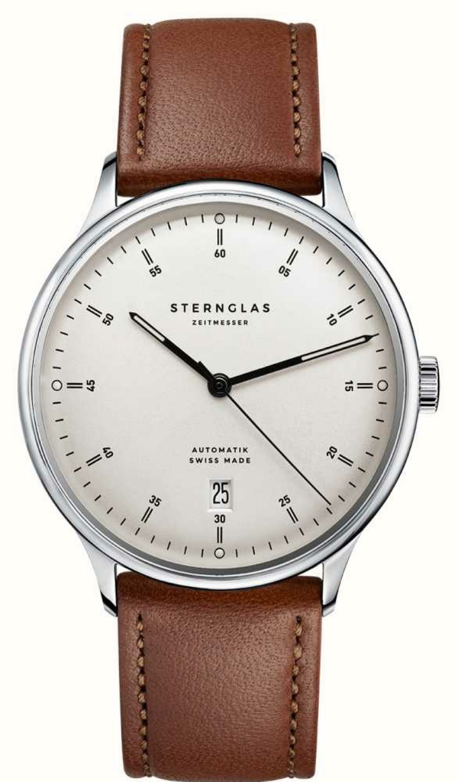 Men'S STERNGLAS | Sternglas Kanton 2.0 Automatic (39Mm) White Dial / Brown Leather Strap