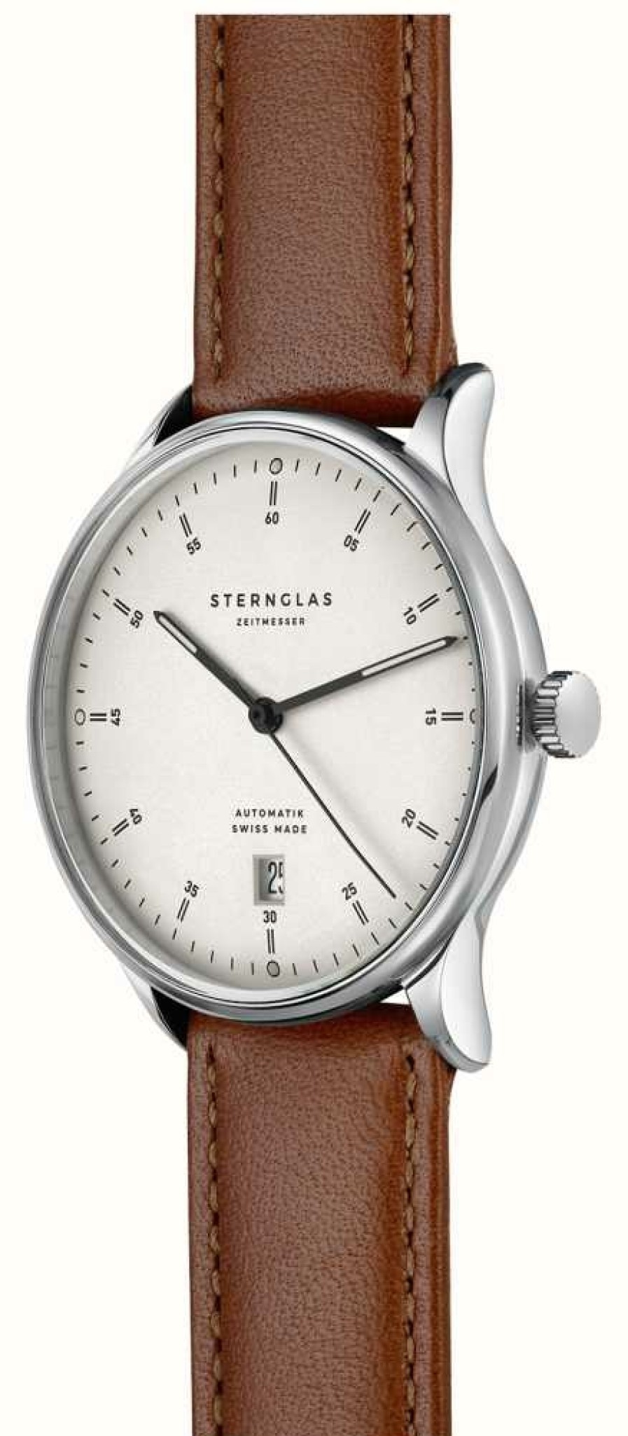 Men'S STERNGLAS | Sternglas Kanton 2.0 Automatic (39Mm) White Dial / Brown Leather Strap