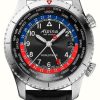 Men'S Alpina | Alpina Startimer Pilot Quartz Worldtimer (41Mm) Black Dial / Black Calf Leather