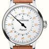 Men'S MeisterSinger | Meistersinger Perigraph White Dial / Brown Leather Strap