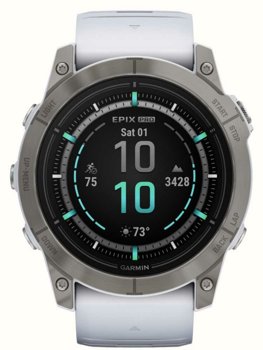 Men'S Garmin | Garmin Epix Pro Gen 2 (51Mm) Sapphire Titanium With Whitestone Band