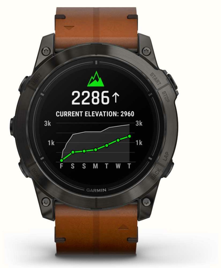 Men'S Garmin | Garmin Epix Pro Gen 2 (51Mm) Sapphire Carbon Grey Dlc Titanium Chestnut Leather