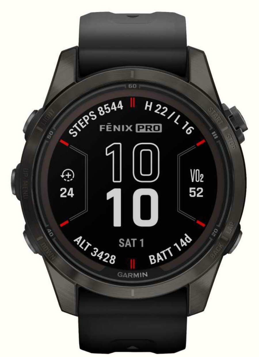 Men'S Garmin | Garmin Fenix 7S Pro Sapphire Solar Carbon Gray Dlc Titanium Black Band