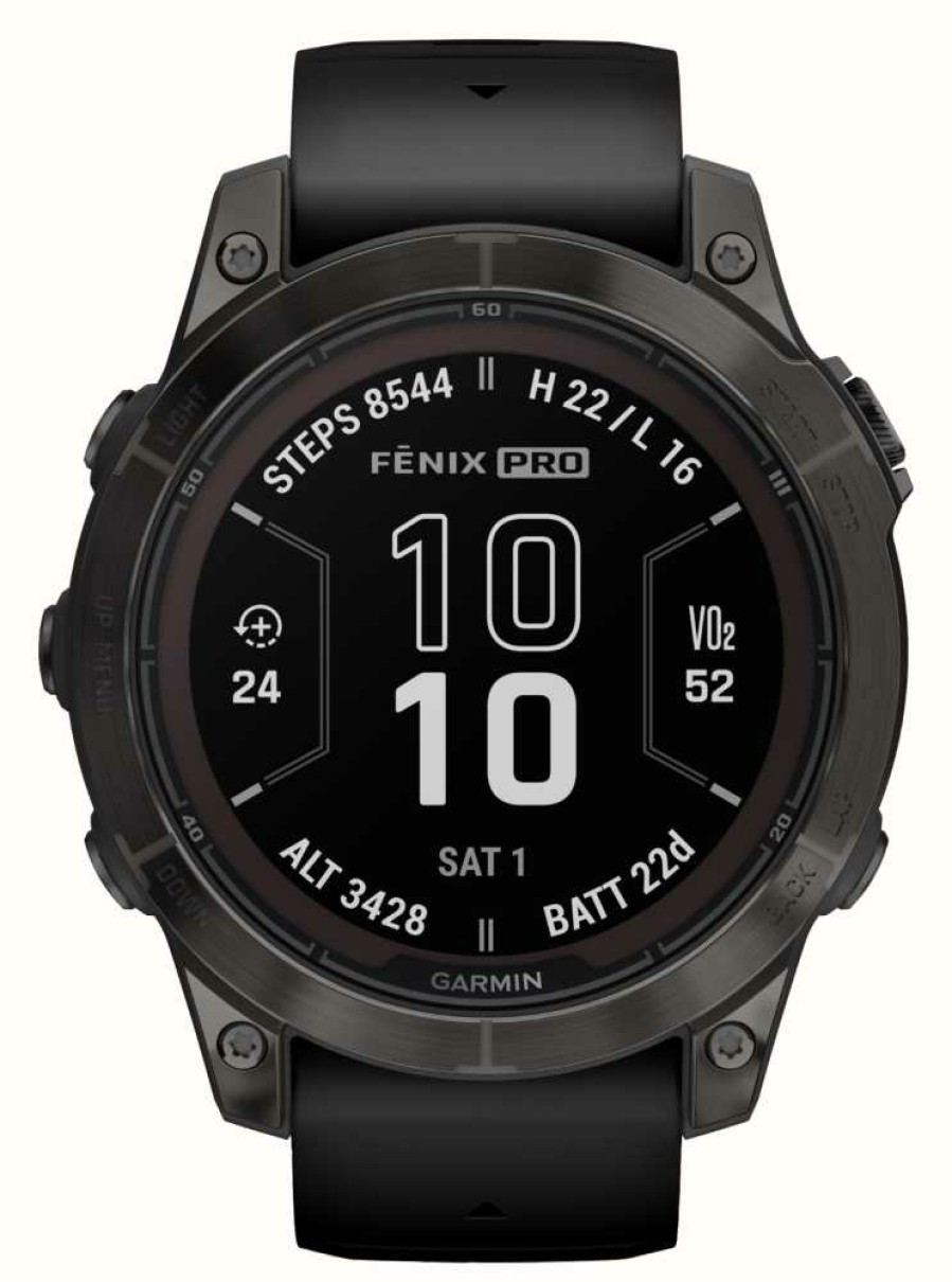 Men'S Garmin | Garmin Fenix 7 Pro Sapphire Solar Carbon Grey Dlc Titanium Black Band