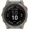 Men'S Garmin | Garmin Fenix 7 Pro Sapphire Solar Titanium Fog Grey Ember Orange Band