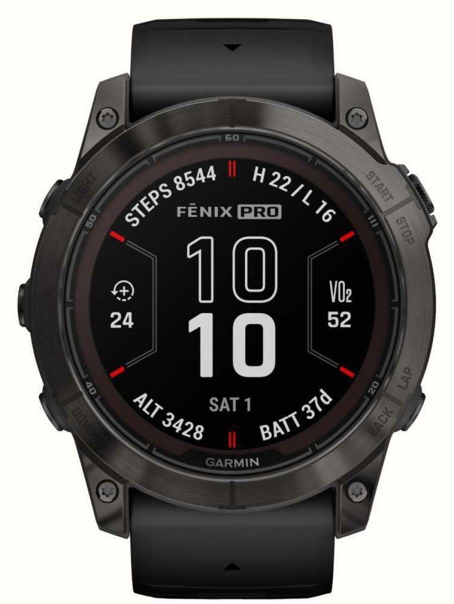 Men'S Garmin | Garmin Fenix 7X Pro Sapphire Solar Carbon Gray Dlc Titanium Black Band