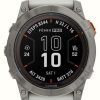 Men'S Garmin | Garmin Fenix 7X Pro Sapphire Solar Titanium Fog Grey Ember Orange Band