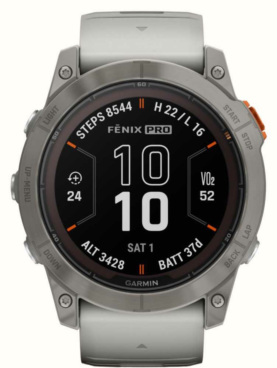 Men'S Garmin | Garmin Fenix 7X Pro Sapphire Solar Titanium Fog Grey Ember Orange Band