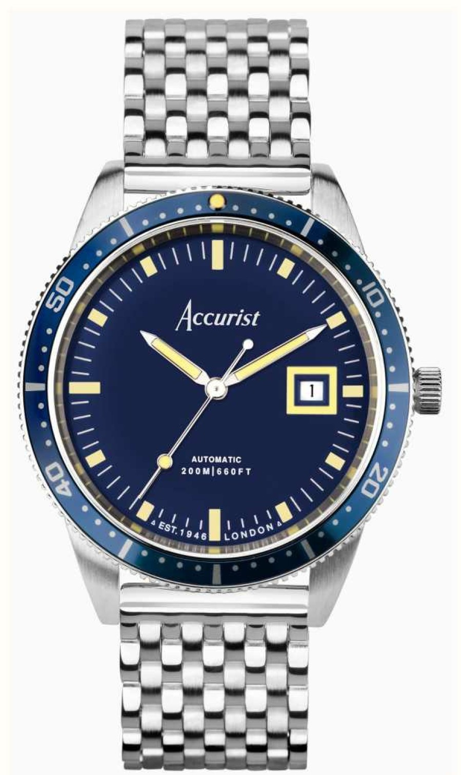 Men'S Accurist | Accurist Dive Automatic (42Mm) Blue Dial / Stainless Steel