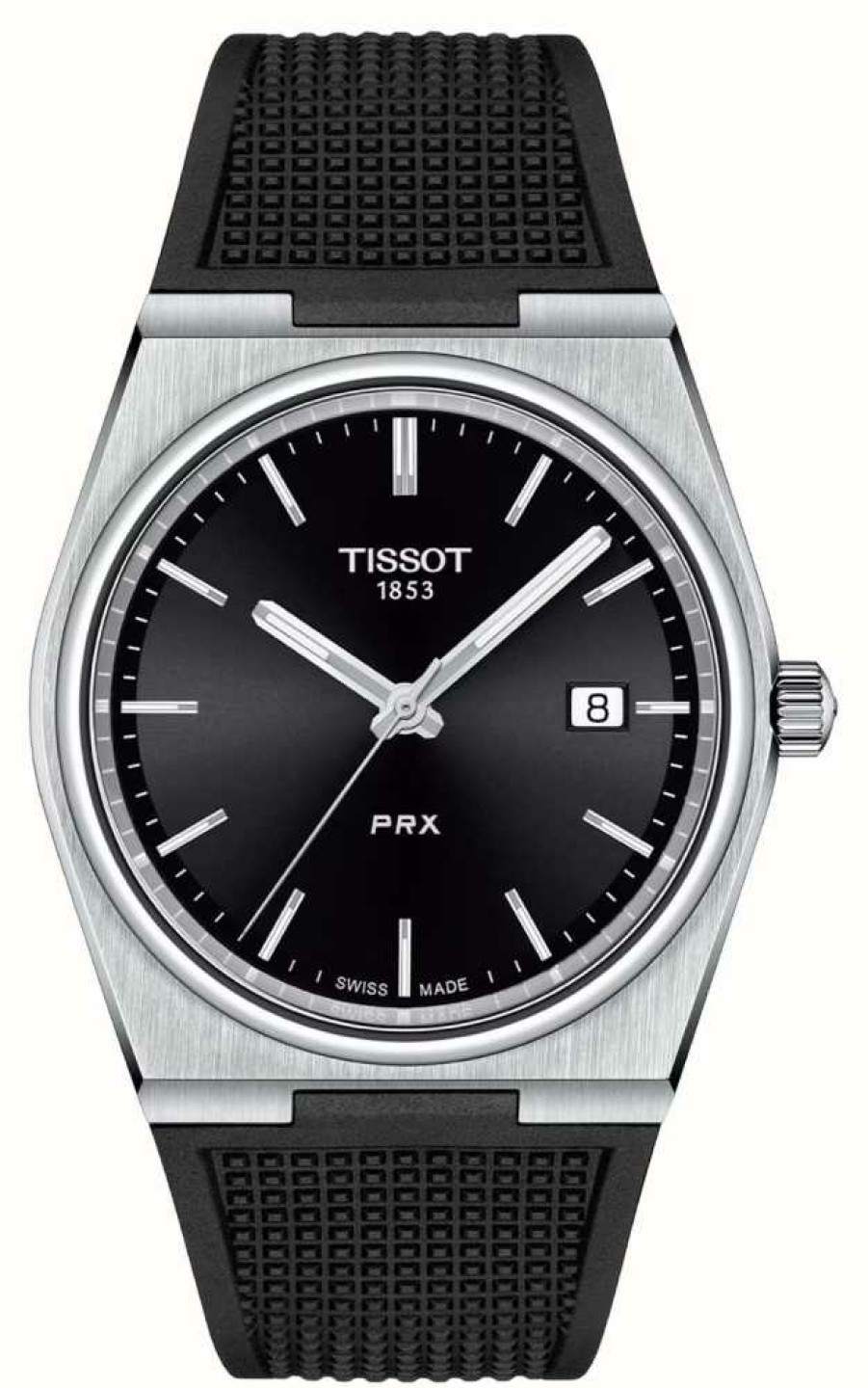 Men'S Tissot | Tissot Prx Quartz (40Mm) Black Dial /Black Silicone Strap